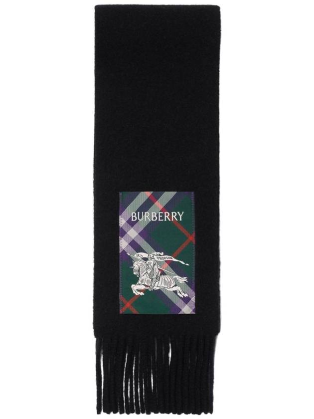 Check Label Cashmere Fringe Scarf Black - BURBERRY - BALAAN 3