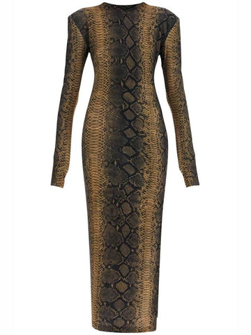 brown slim fit long python effect dress - NORMA KAMALI - BALAAN 1