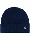 Pony Embroidery Cable Beanie Navy - POLO RALPH LAUREN - BALAAN.