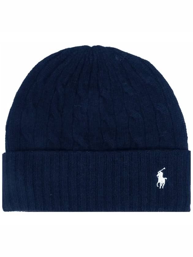 Embroidered Pony Cable Beanie Navy - POLO RALPH LAUREN - BALAAN 3