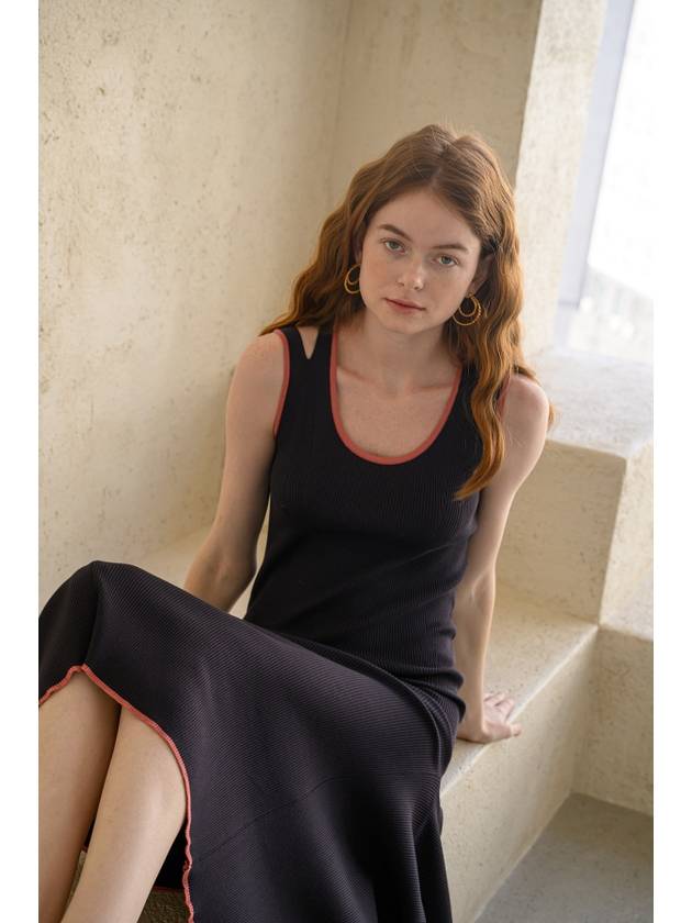 Caisienne slim fit sleeveless slit unbalanced knit dress_black - CAHIERS - BALAAN 3