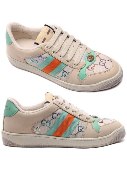 Women's Screener GG Crystal Low Top Sneakers Beige - GUCCI - BALAAN 2