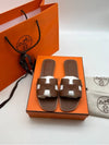 Oran Calfskin Slippers Gold Piqures Ecrues - HERMES - BALAAN 5