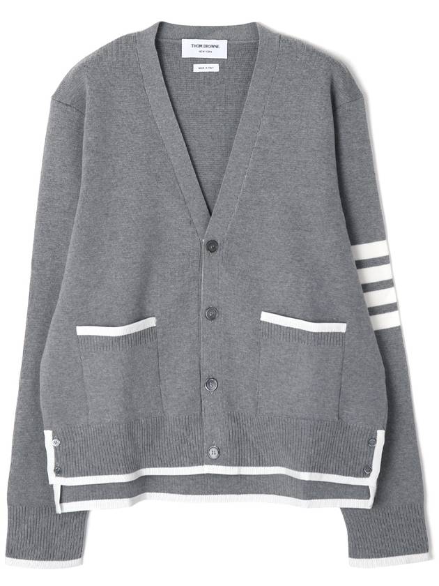 V-Neck Diagonal Armband Cardigan Grey - THOM BROWNE - BALAAN 3