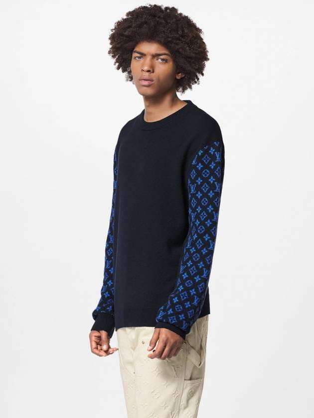 Monogram Mix Cashmere Crew Neck Knit Top Navy - LOUIS VUITTON - BALAAN 7