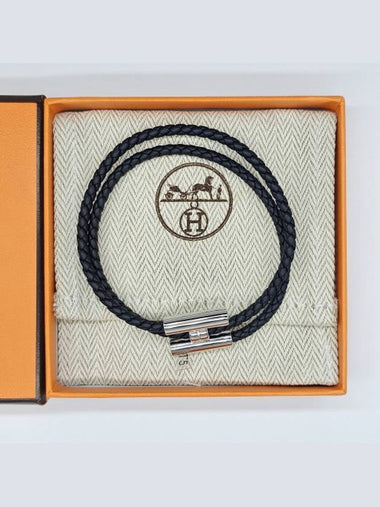 Tunistresse Silver Black Leather Bracelet H068406FP - HERMES - BALAAN 1