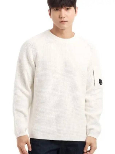 Cotton Chenille Crew Neck Knit Top White - CP COMPANY - BALAAN 1