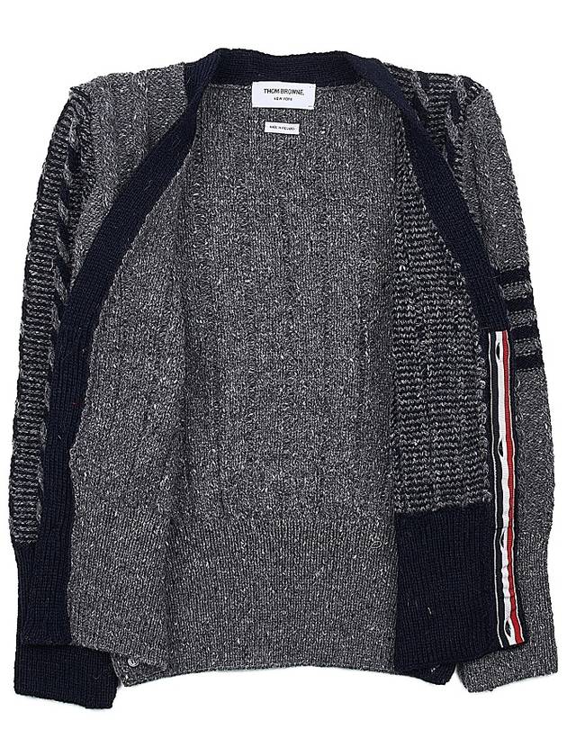 Funmix Donnyroll Cable 4 Bar V-Neck Cardigan Medium Grey - THOM BROWNE - BALAAN 10