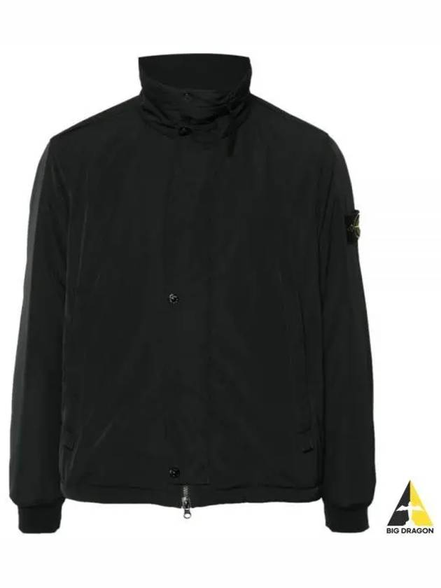 Logo Micro Twill Zip Up Jacket Black - STONE ISLAND - BALAAN 2