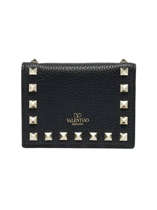 Rockstud Logo Half Wallet Black - VALENTINO - BALAAN 2