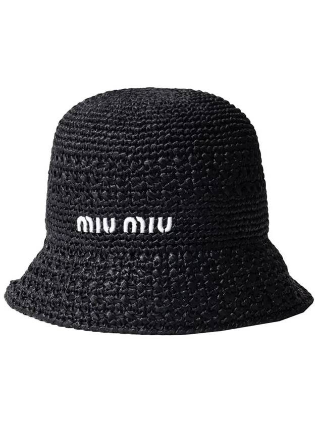 Women's Viscose Raffia Bucket Hat Black - MIU MIU - BALAAN 3