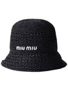 Women's Viscose Raffia Bucket Hat Black - MIU MIU - BALAAN 2