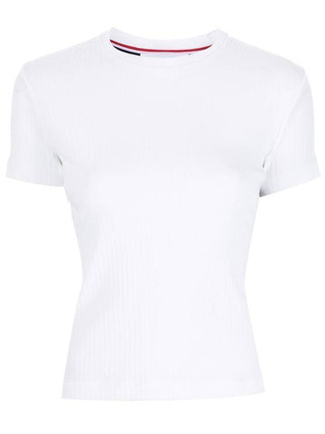 4 Bar Side Cotton Short Sleeve T Shirt White - THOM BROWNE - BALAAN 1