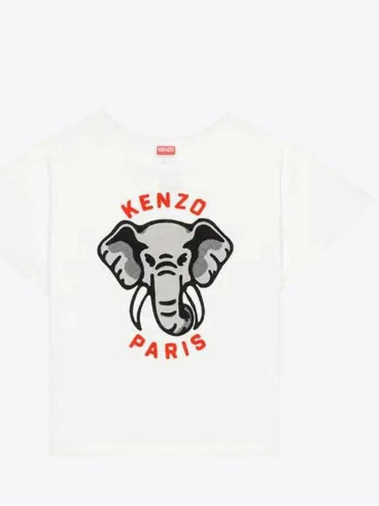 Elephant Cotton Short Sleeve T-Shirt White - KENZO - BALAAN 2