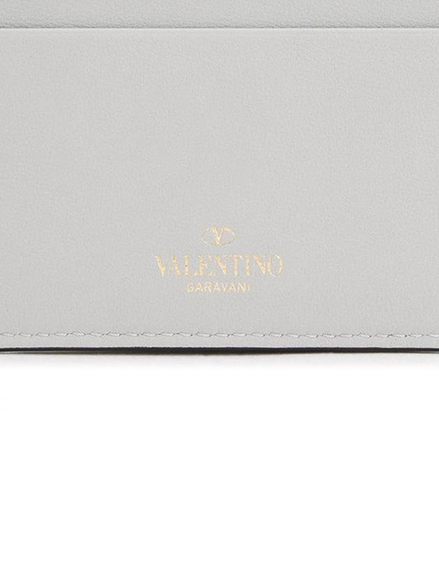 Rockstud Leather Card Wallet Grey - VALENTINO - BALAAN 6