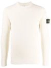 Full Rib Pure Wool Crewneck Knit Top Off White - STONE ISLAND - BALAAN 2