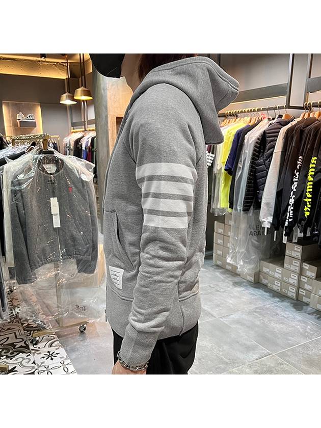 Engineered 4 Bar Diagonal Zip Up Hoodie Light Grey - THOM BROWNE - BALAAN 5