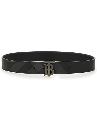 Men's Check Reversible Leather Belt Charcoal Graphite - BURBERRY - BALAAN 2