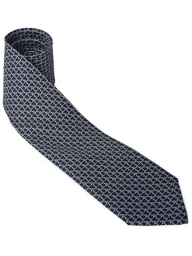 Gancini Pattern Silk Neck Tie Navy - SALVATORE FERRAGAMO - BALAAN 3