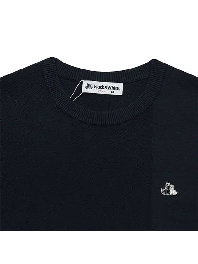 Men s Jagguard Deformed Tissue Round Neck Sweater 2404GZKR NAVY - BLACK&WHITE - BALAAN 4