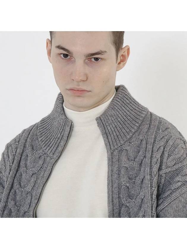 Heavy Cable High Neck Knit Zip up Gray - CHANCE'S NOI - BALAAN 4