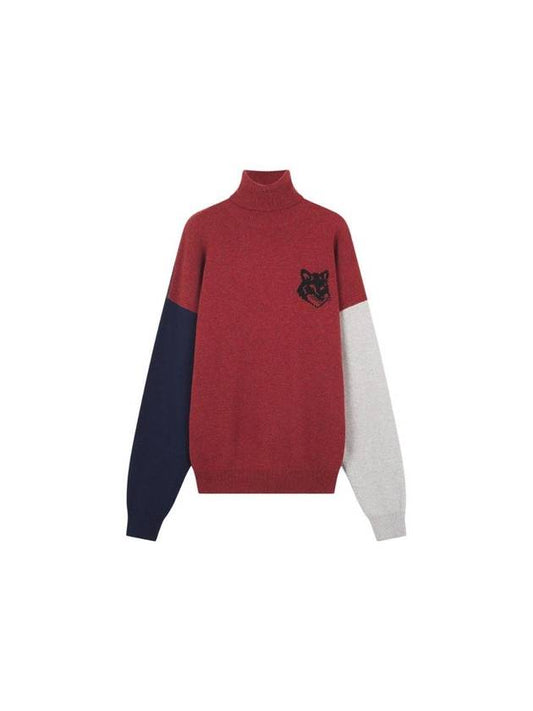 Fox Head Intarsia Comfort High Neck Knit Top Colo Burnt Red Grey Melange - MAISON KITSUNE - BALAAN 1