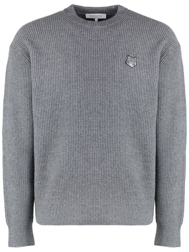 Bold Fox Head Patch Comfort Ribbed Knit Top Grey Melange - MAISON KITSUNE - BALAAN 2