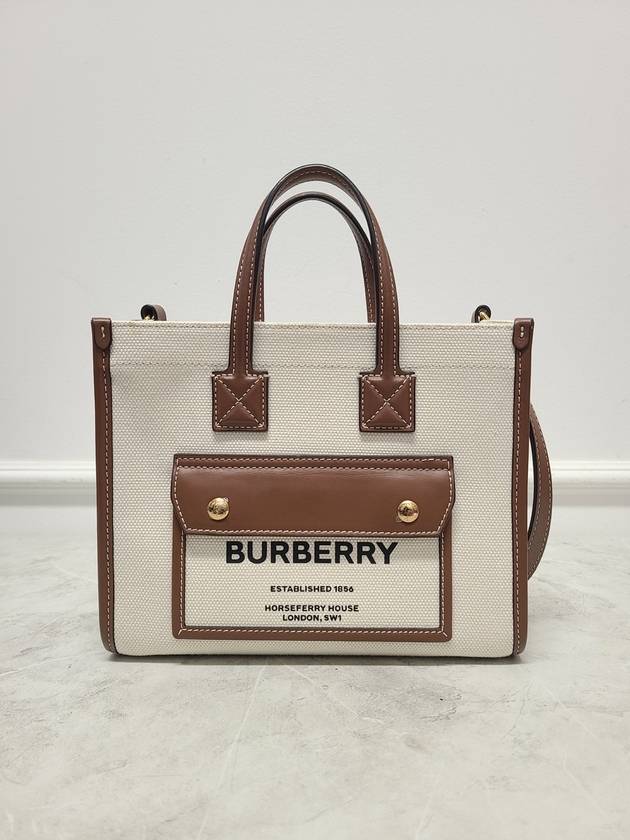 Two tone canvas leather Freya tote bag mini - BURBERRY - BALAAN 1