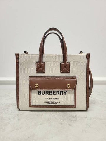 Two tone canvas leather Freya tote bag mini - BURBERRY - BALAAN 1