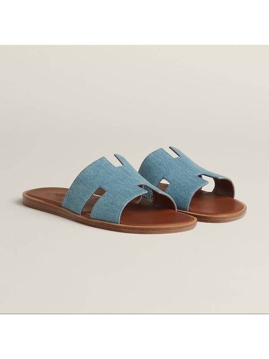 Men's Izmir H ??Logo Leather Sandal Blue - HERMES - BALAAN 2