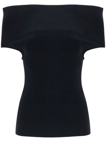 off-shoulder double-knit top in black viscose - TOTEME - BALAAN 1