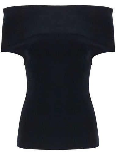 off-shoulder double-knit top in black viscose - TOTEME - BALAAN 1