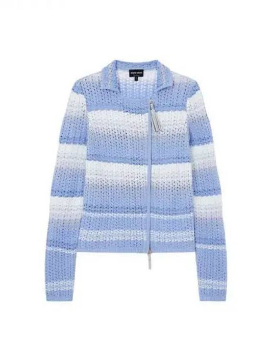 Armani Wonder Week 10 Women s Tassel Zipper Knitted Collar Jacket Blue 271097 - GIORGIO ARMANI - BALAAN 1