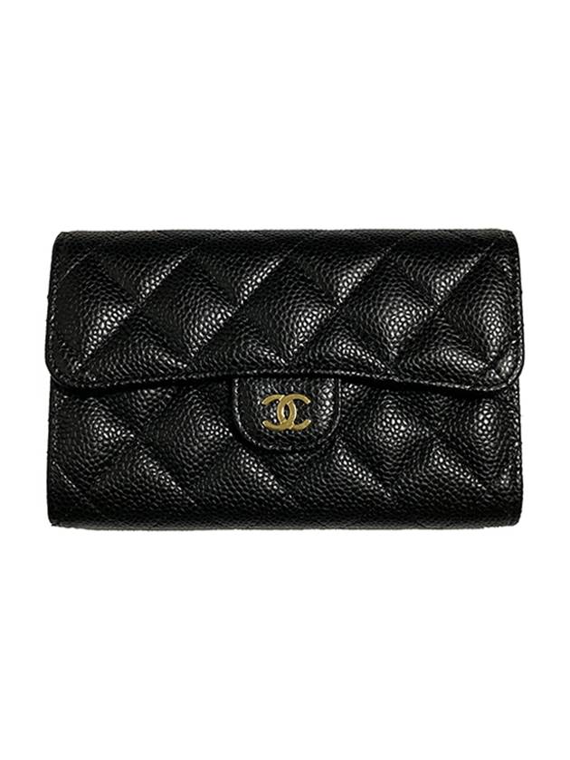 Classic Flap Caviar Gold Hardware Medium Wallet Black - CHANEL - BALAAN 2