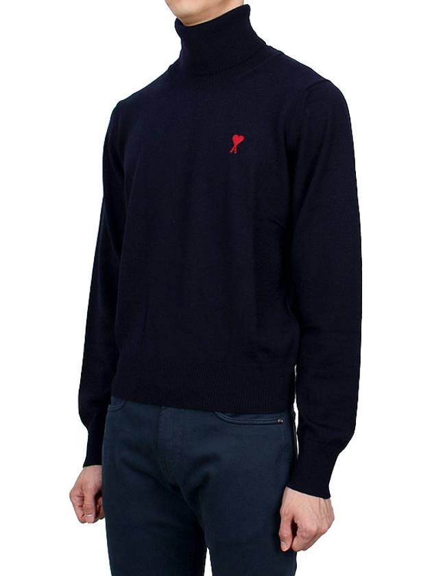 Heart Logo Wool Turtleneck Navy - AMI - BALAAN 4