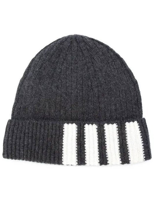 4 Bar Stripe Cashmere Beanie Grey - THOM BROWNE - BALAAN.