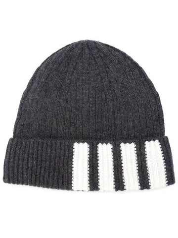 4 Bar Stripe Cashmere Beanie Grey - THOM BROWNE - BALAAN 1