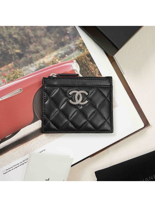 CC Logo Top Zip Leather Card Wallet Black - CHANEL - BALAAN 3