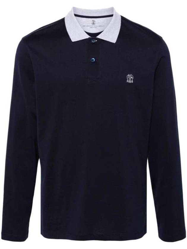 Embroidery Logo Long Sleeve Polo Shirt Navy - BRUNELLO CUCINELLI - BALAAN 2