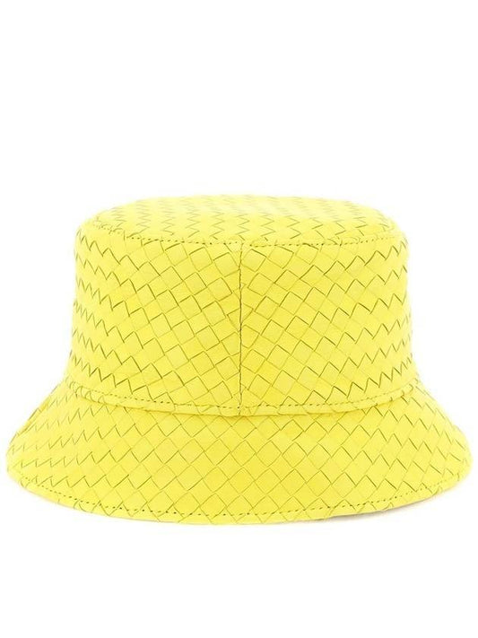 Intrecciato Leather Bucket Hat Yellow - BOTTEGA VENETA - BALAAN.