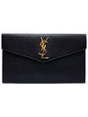 Women s 565739 Gold Logo Monogram Black Leather Uptown Clutch Bag - SAINT LAURENT - BALAAN 1