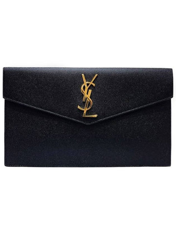 Women s 565739 Gold Logo Monogram Black Leather Uptown Clutch Bag - SAINT LAURENT - BALAAN 1