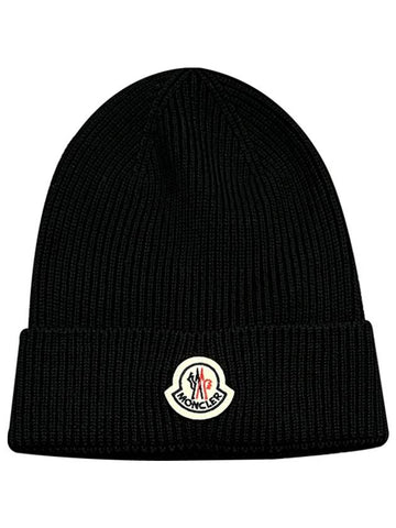 Logo Wappen Patch Wool Beanie Hat Black 3B70500 A9342 999 - MONCLER - BALAAN 1