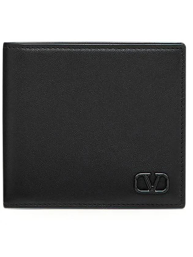 Valentino Logo Signature Calfskin Half Wallet Black - VALENTINO - BALAAN 1