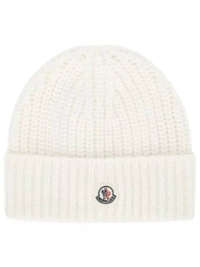 Logo Patch Wool Beanie White - MONCLER - BALAAN 2