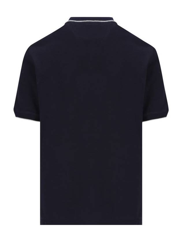 Embroidered Logo Short Sleeve Polo Shirt Navy - BRUNELLO CUCINELLI - BALAAN 3