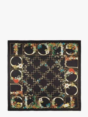 Animal and Floral Print Silk Scarf Black - GUCCI - BALAAN 1