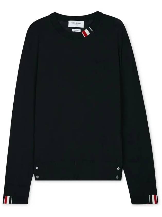 Intarsia Stitch Crew Neck Merino Wool Knit Top Navy - THOM BROWNE - BALAAN 2