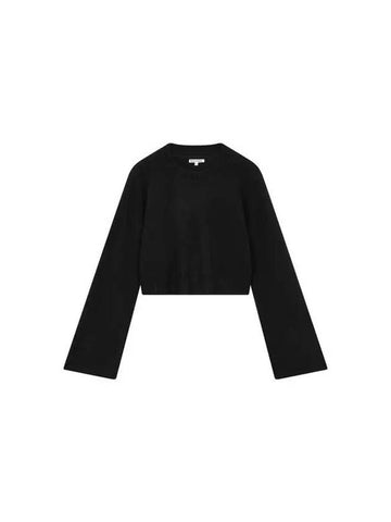 Cashmere Cropped Crewneck Sweater Black - REFORMATION - BALAAN 1