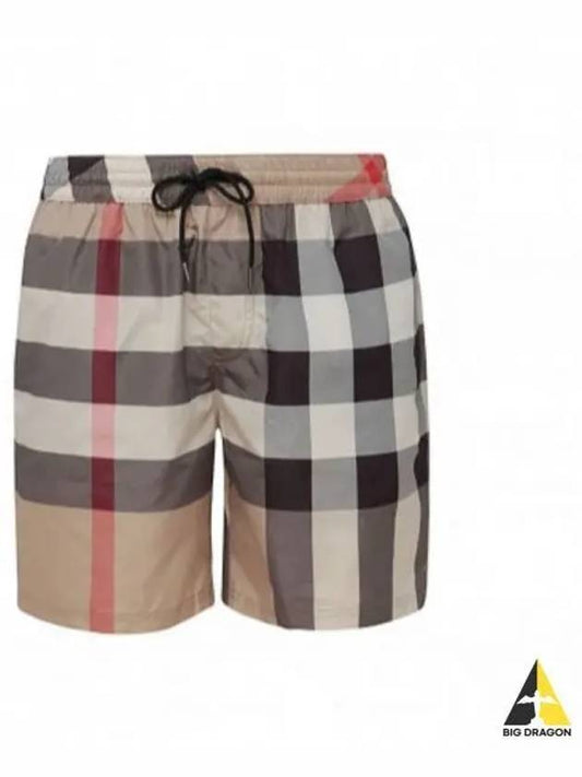 ExaGGerated Check Drawcord Swim Shorts Archive Beige - BURBERRY - BALAAN 2